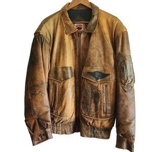 Vintage Leather Jacket Mens XL  Bomber Aviator Flight Boulder Ridge Brown Tan Fu